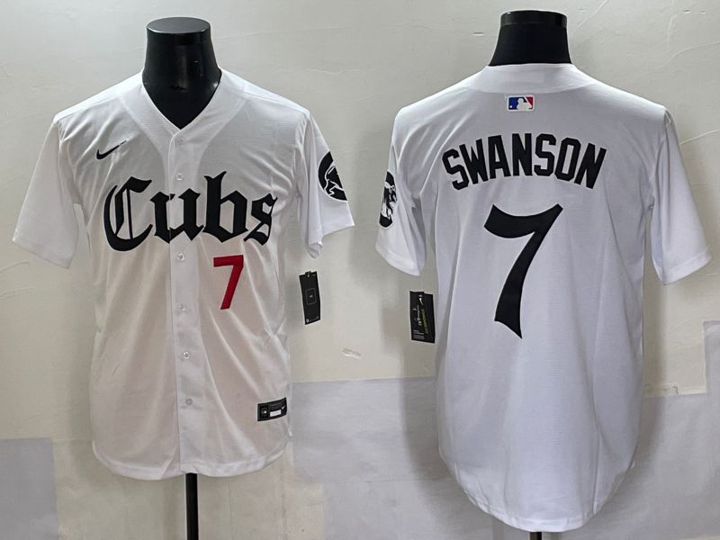 Men 2025 Chicago Cubs 7 Swanson White Five generations Joint Name Nike MLB Jersey style 5
